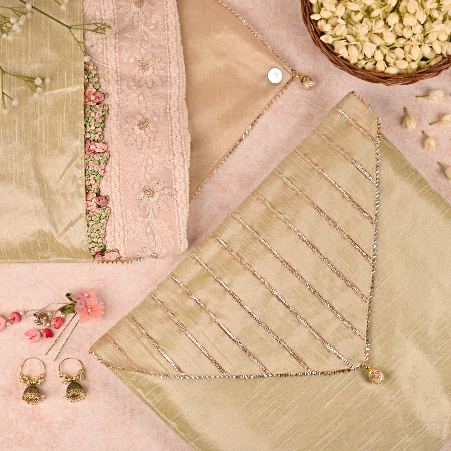 Saanjh Collection Saree Cover - 40x40 cm with Brocade Flap | Pastel Pista Green color