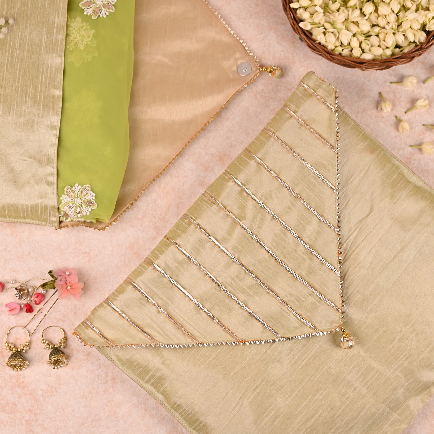 Saanjh Collection Saree Cover - 40x40 cm with Brocade Flap | Pastel Pista Green color