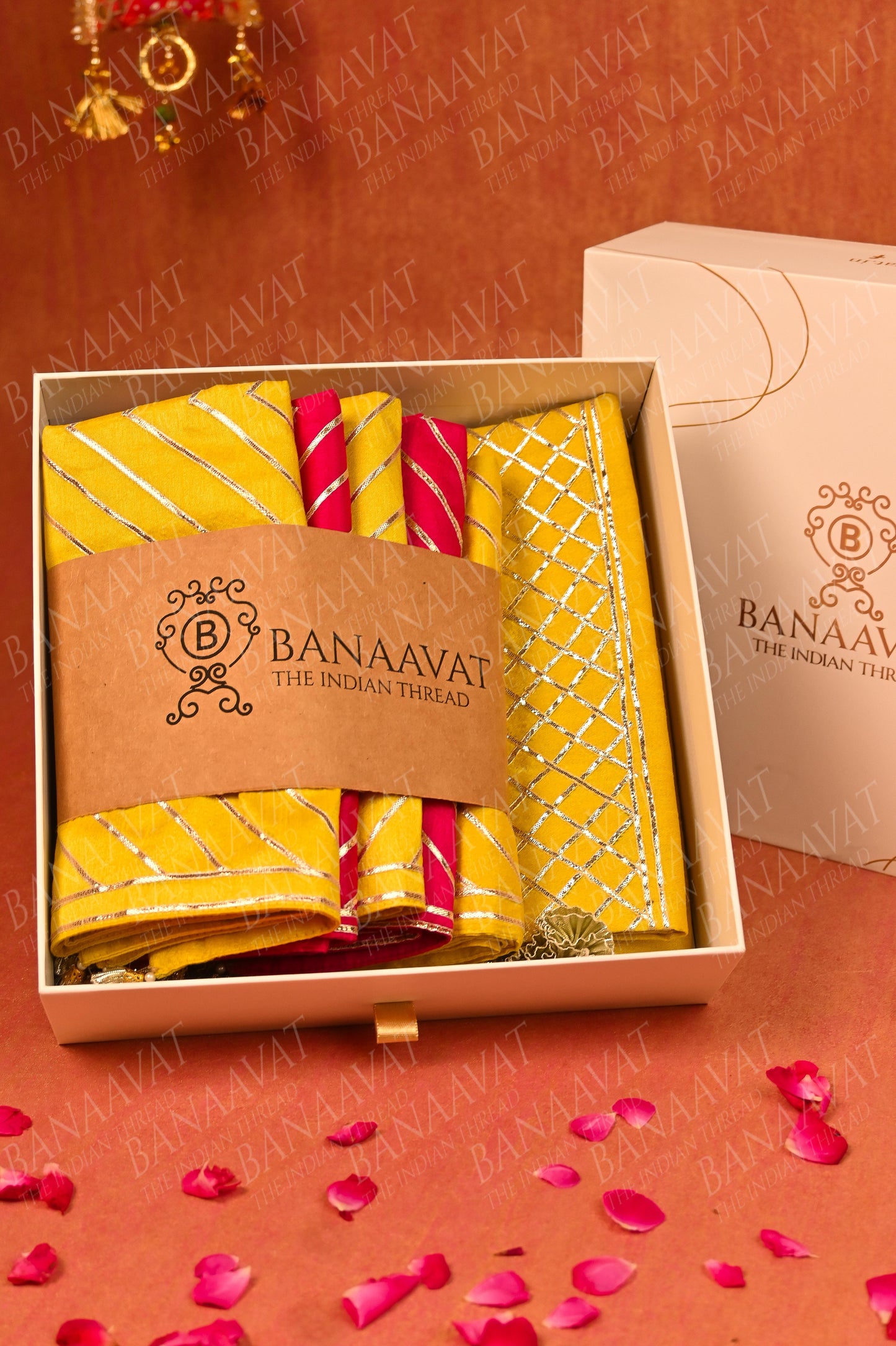 Elegant Gota Line Cushion Covers (Set of  5), along with matching Runner