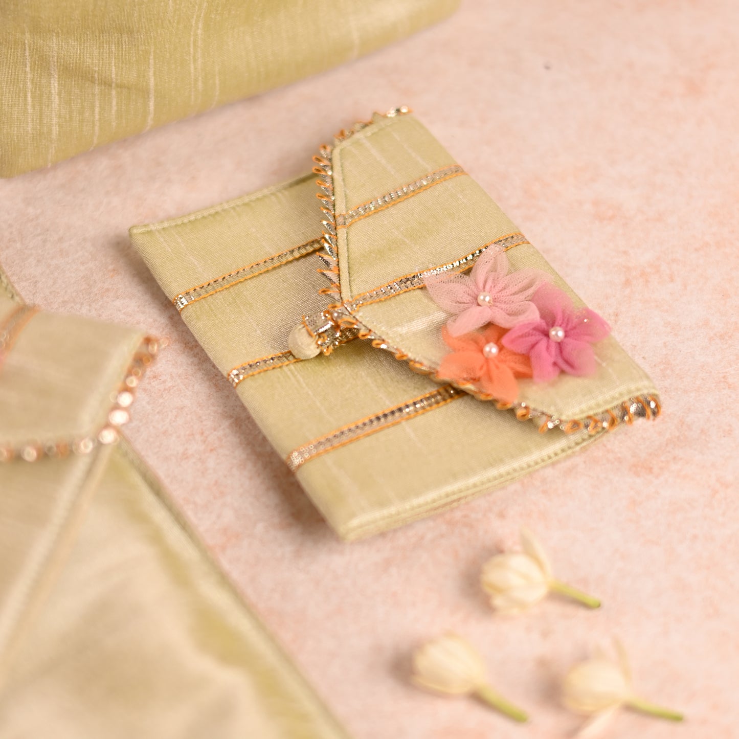 Pastel Mint Green Coin Pouch with Gota Line Work -Saanjh Collection