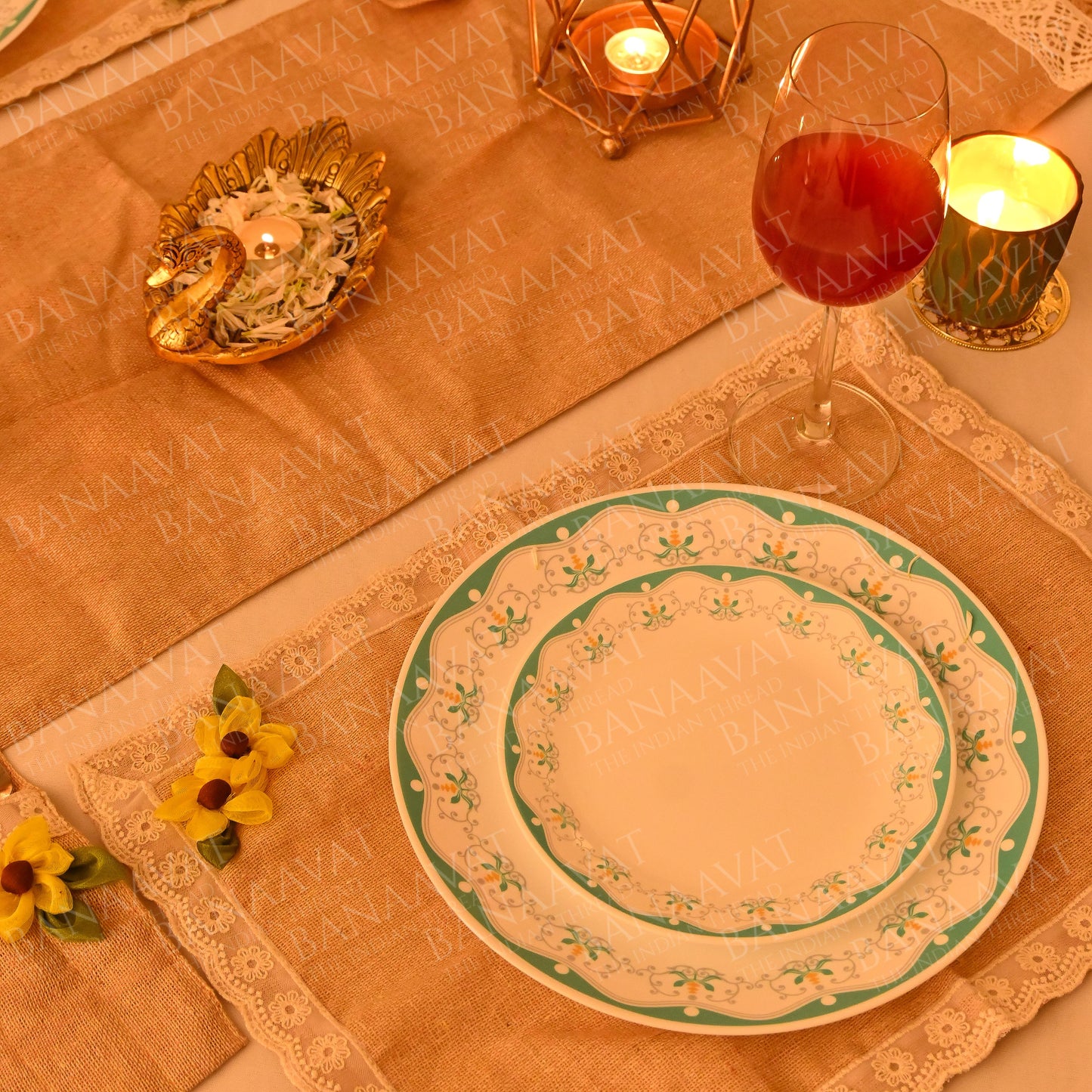 Jute Table Decor Set - Placemats, Runner, Cutlery Organizers