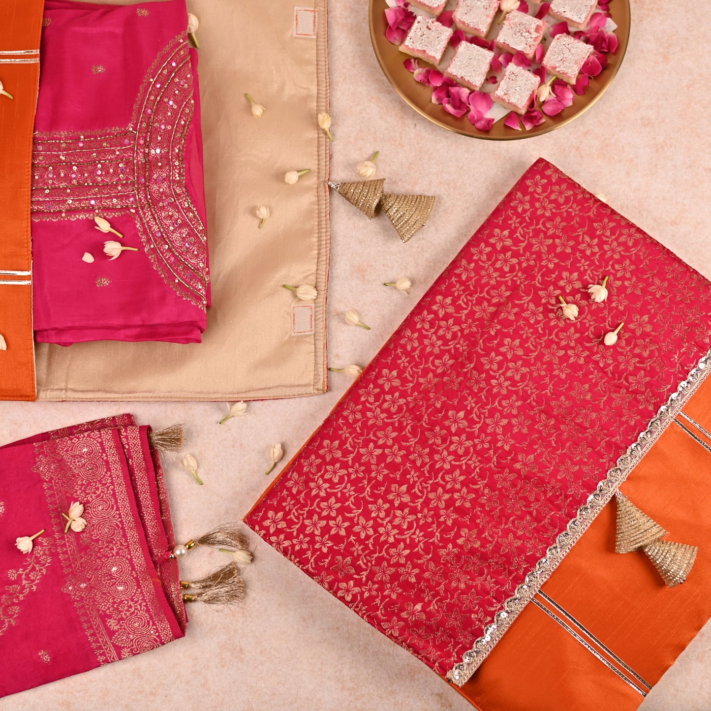 Gulnar Collection Saree Cover - 40x40 cm with Brocade Flap | Hot Pink and Orange Color