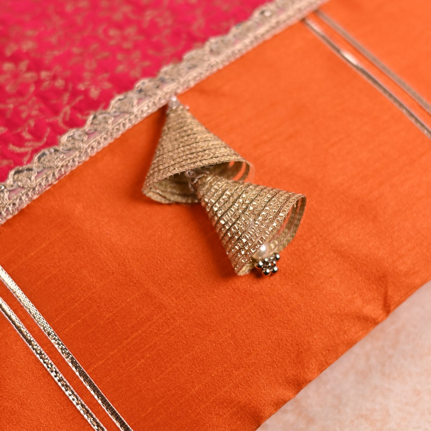 Gulnar Collection Saree Cover - 40x40 cm with Brocade Flap | Hot Pink and Orange Color