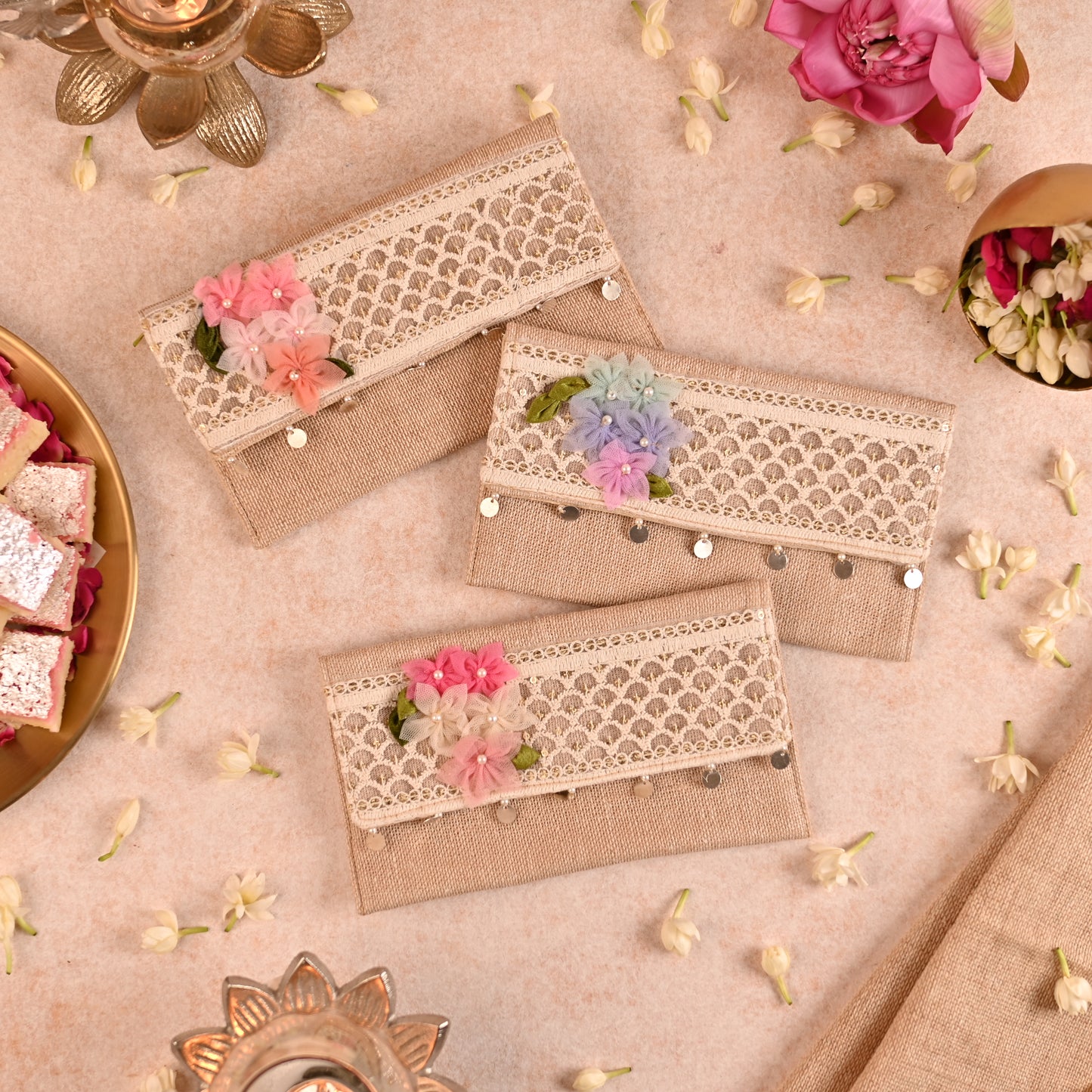 Boho Themed Jute Fabric Money Envelopes (Set Of 3)