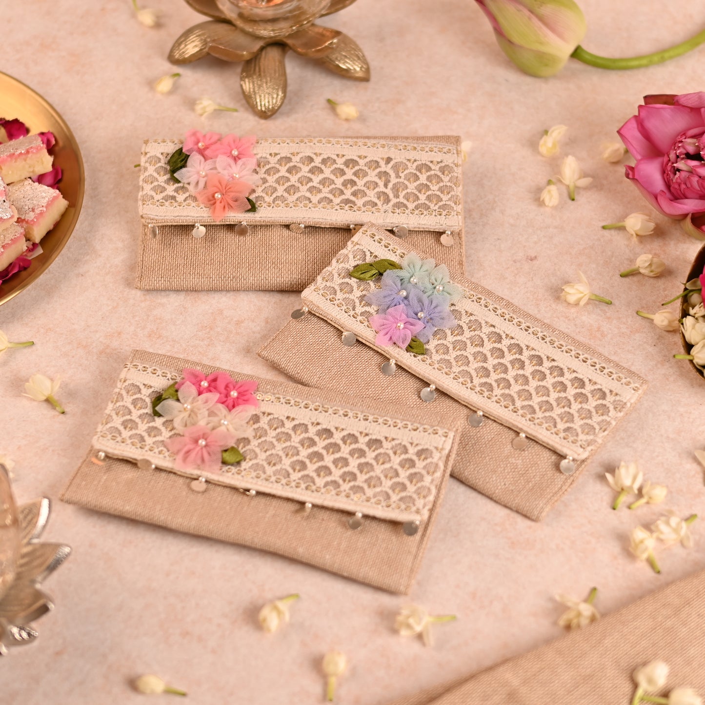 Boho Themed Jute Fabric Money Envelopes (Set Of 3)
