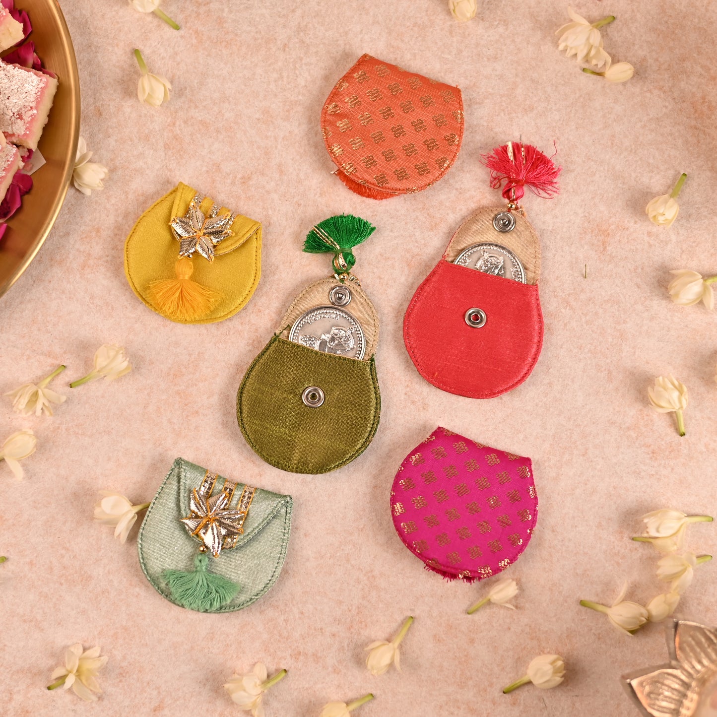 Multicolor Round Mini Coin/Ginni Holder (Set of 6) - Perfect Coin Size