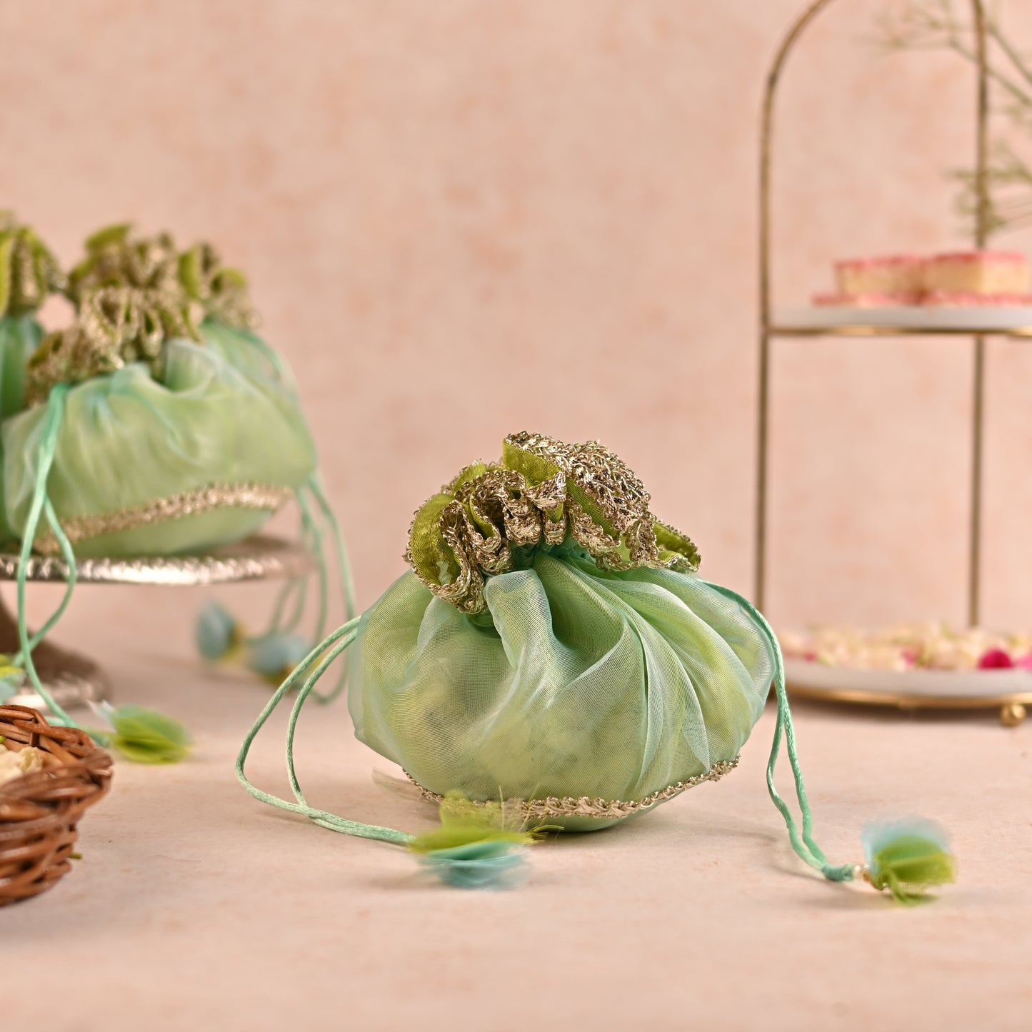 Dual-Tone Green Handi-Shaped Favor Potli