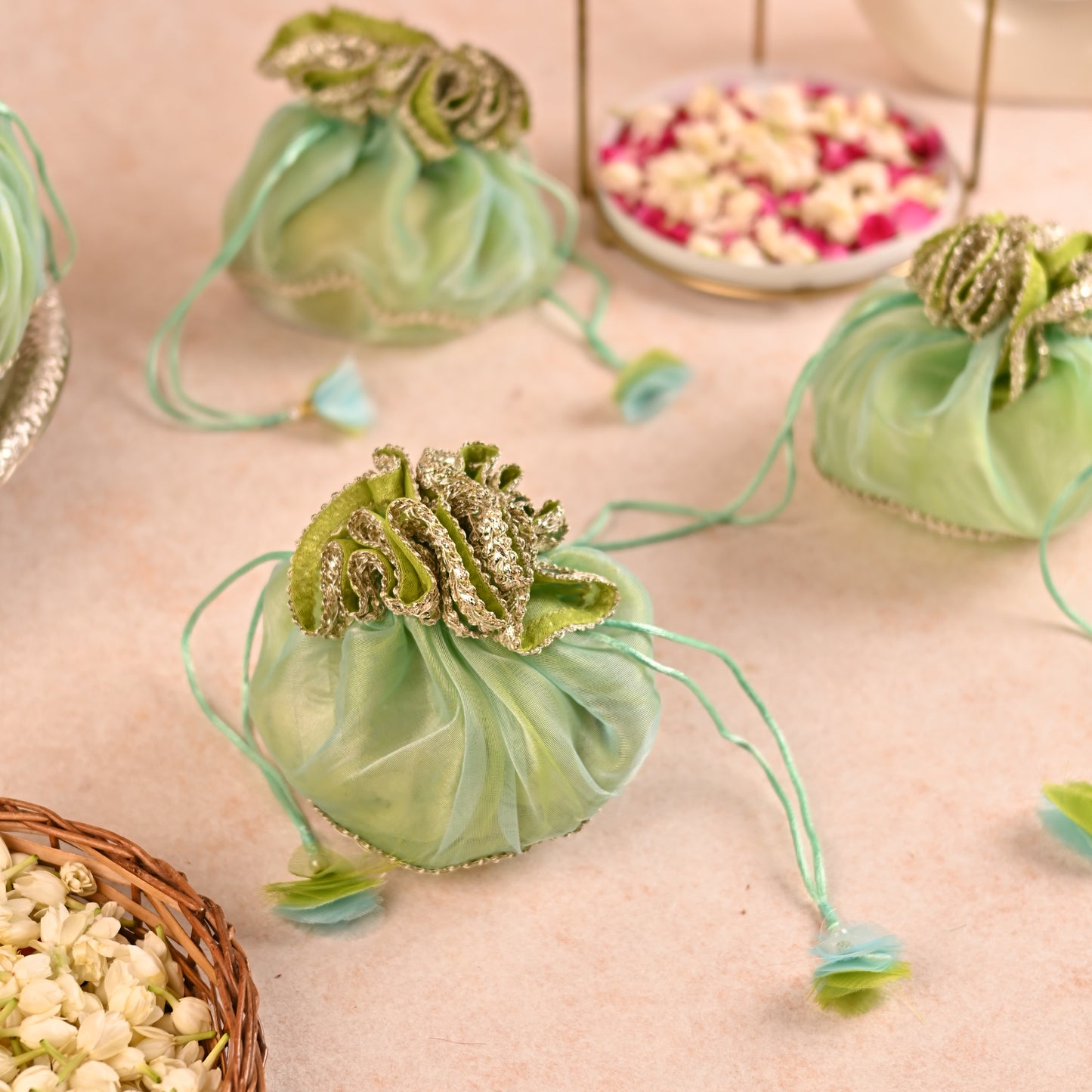 Dual-Tone Green Handi-Shaped Favor Potli