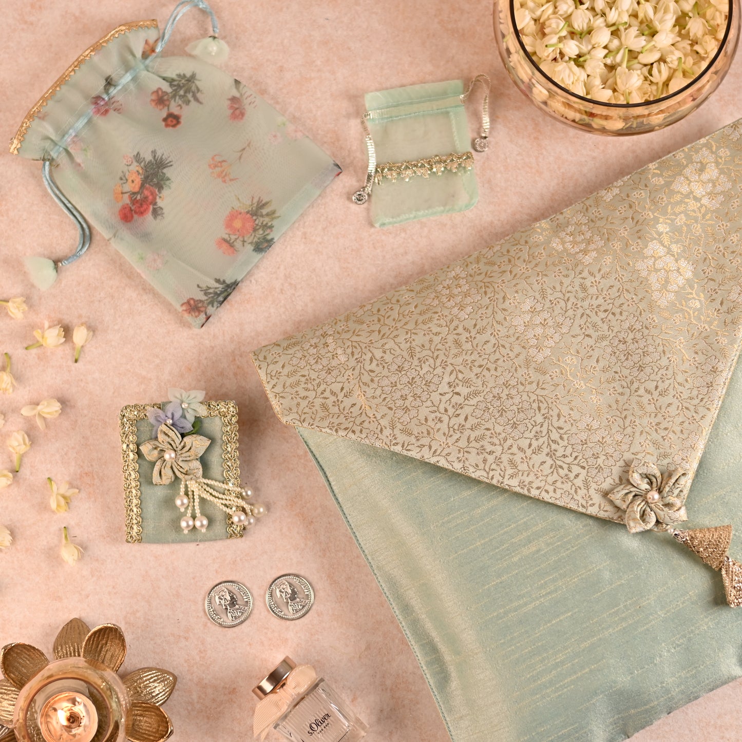 Nilasha Collection Gift Set - Saree Cover, Favor Potli, Mini potli, Coin Pouch