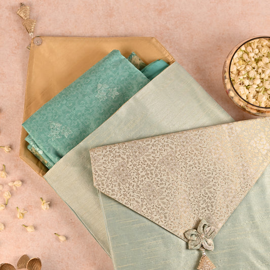 Banaavat Essence Brocade & Dupion Silk Saree Cover – Triangular Flap with Flower Tassel (40x40 cm)