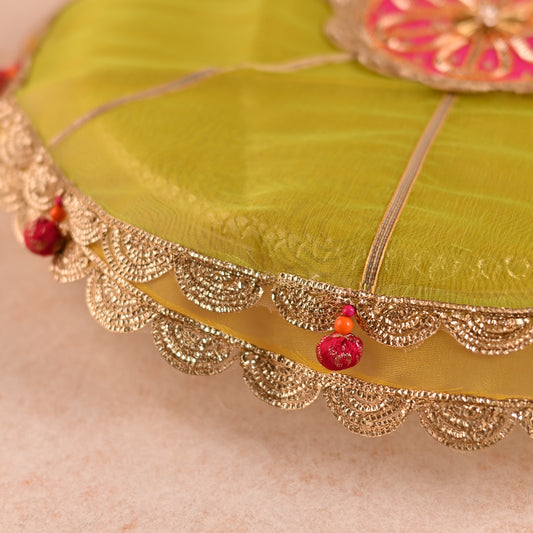 DIY Thaal Decor Set - Set of 3 (Thaal Fryll, Kalash Fryll, Thaal Posh) -Green  Pink Color