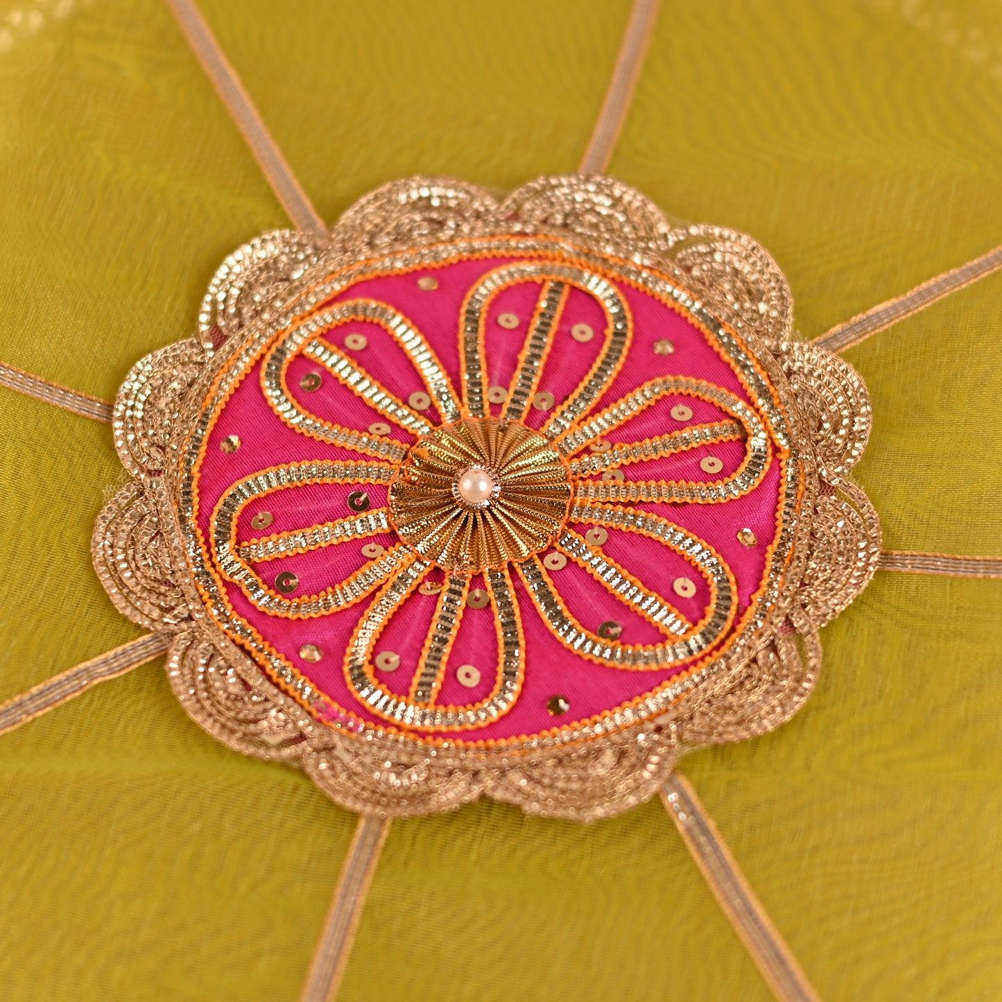 DIY Thaal Decor Set - Set of 3 (Thaal Fryll, Kalash Fryll, Thaal Posh) -Green  Pink Color