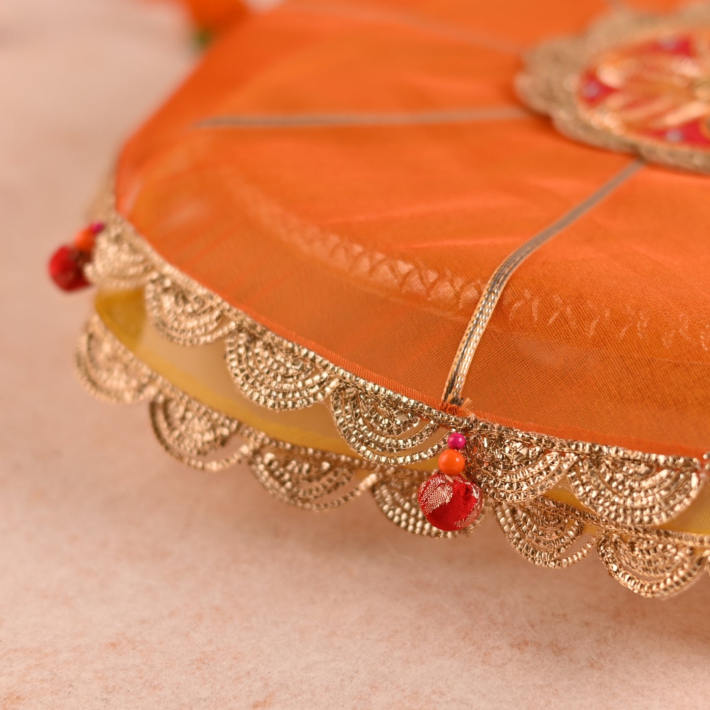 DIY Thaal Decor Set - Set of 3 (Thaal Fryll, Kalash Fryll, Thaal Posh) -Yellow Orange Color