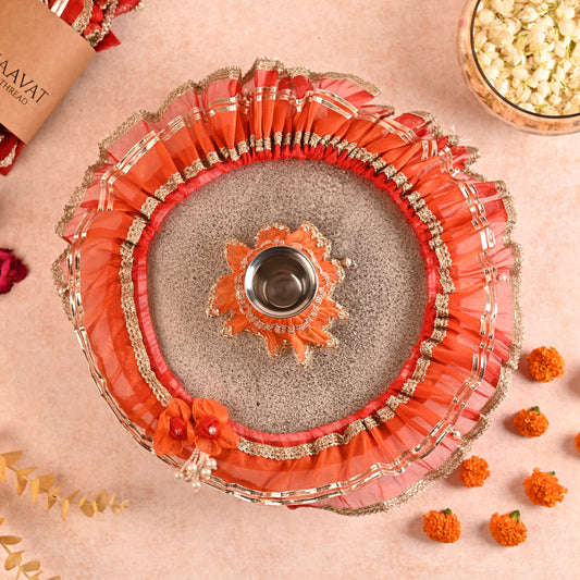 DIY Thaal Decor Set - Set of 3 (Thaal Fryll, Kalash Fryll, Thaal Posh) -Red Orange Color