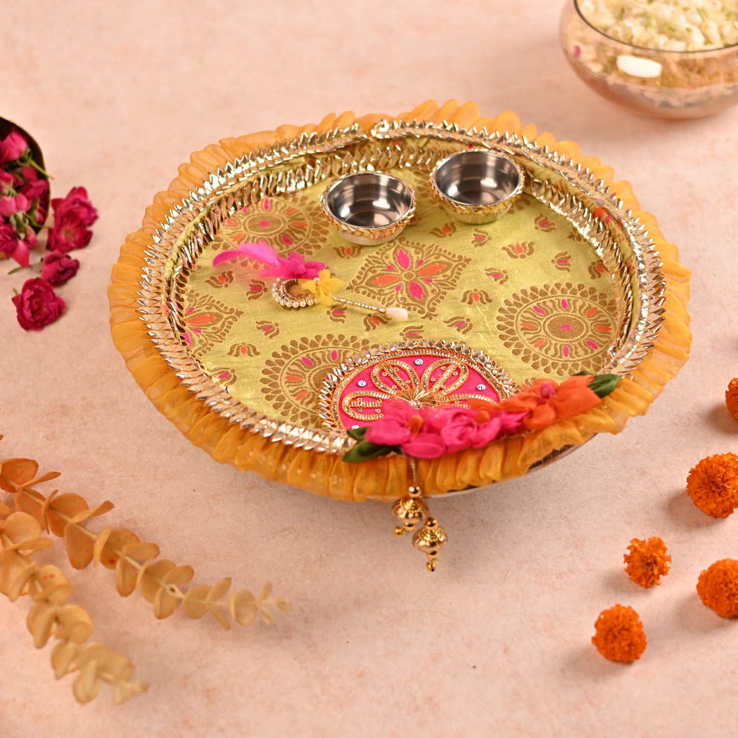 Decorated Aarti Thaal Set for wedding - Green