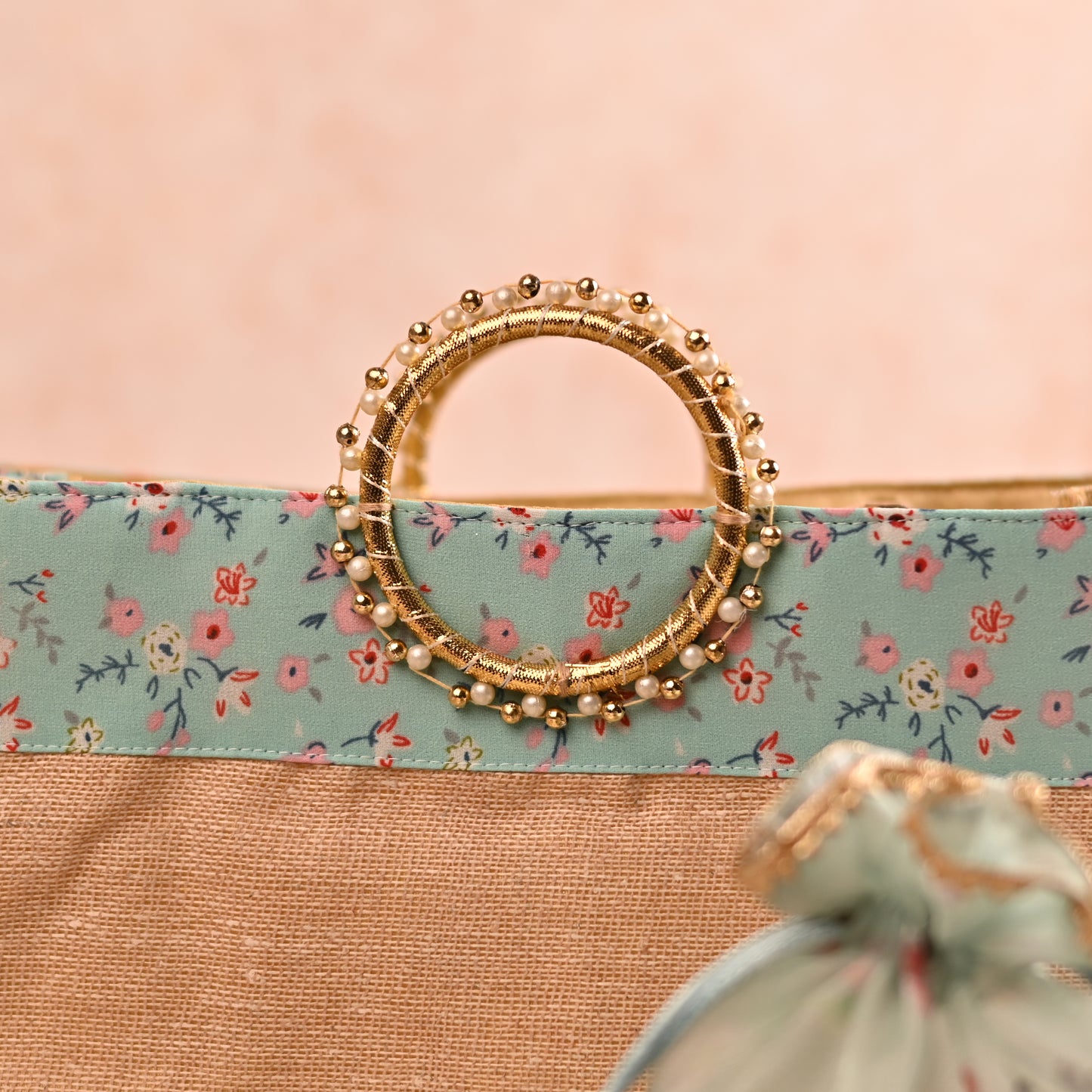 Jute Hamper Bag with Circular Handle and Matching Favor Potlis