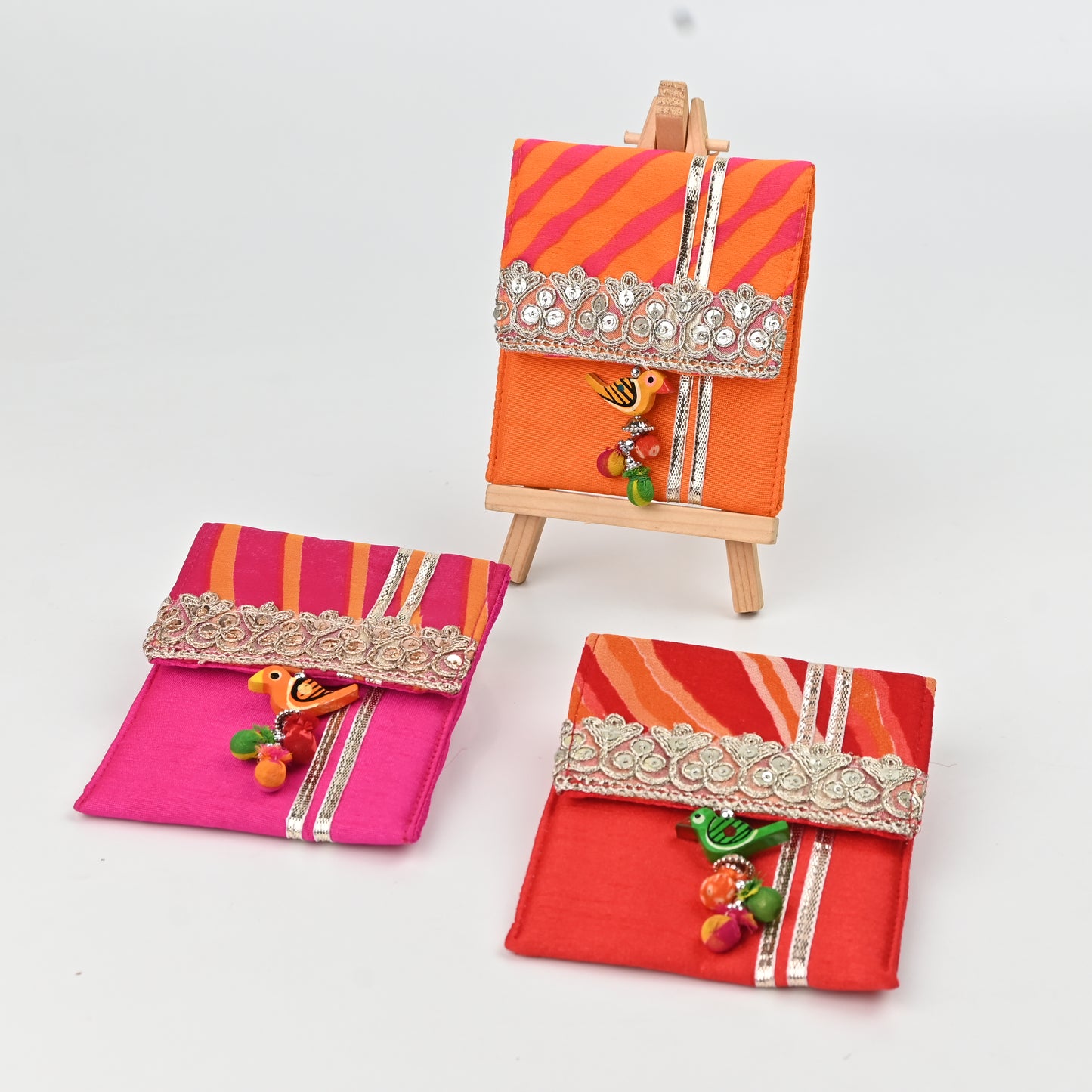 Banaavat Essence Lehriya Coin Pouch – Parrot Tassel Accent, (Set of 3)