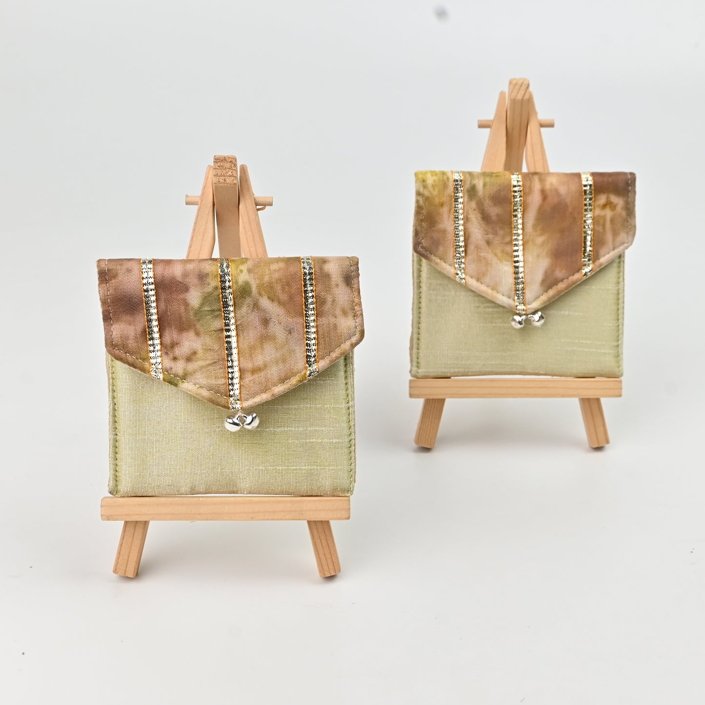 Banaavat Essence Natural Dyed Coin Pouch Set – Rose & Marigold Flap with Gota Embellishment (3.5"x3.5")