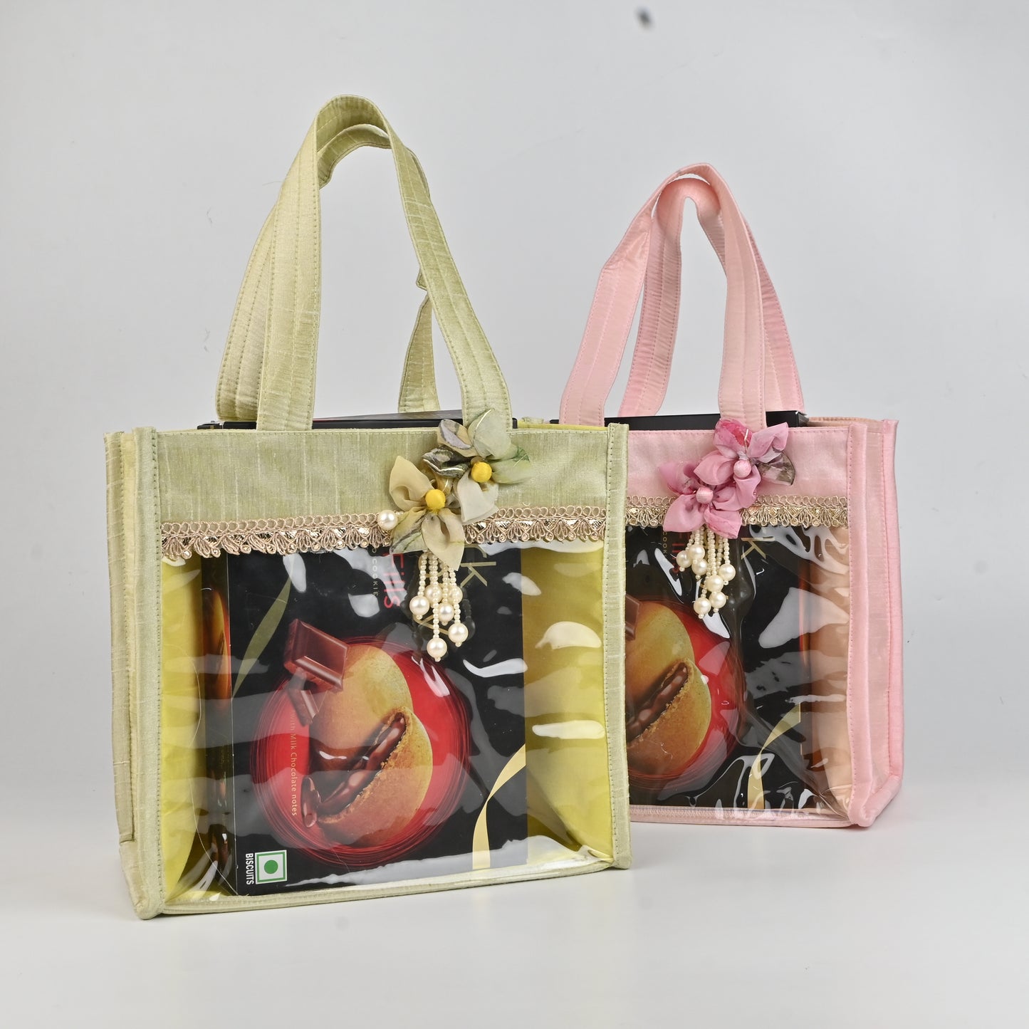 Banaavat Essence Dupion Silk Room Hamper – Transparent Front & Handcrafted Flower (9"x8.5"x5.5")