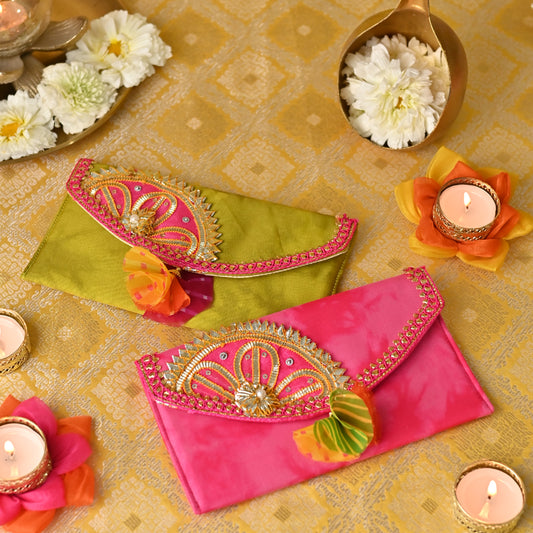 Banaavat Essence Shibori Envelope – Gota Embellished Flap (7.5"x4.5")