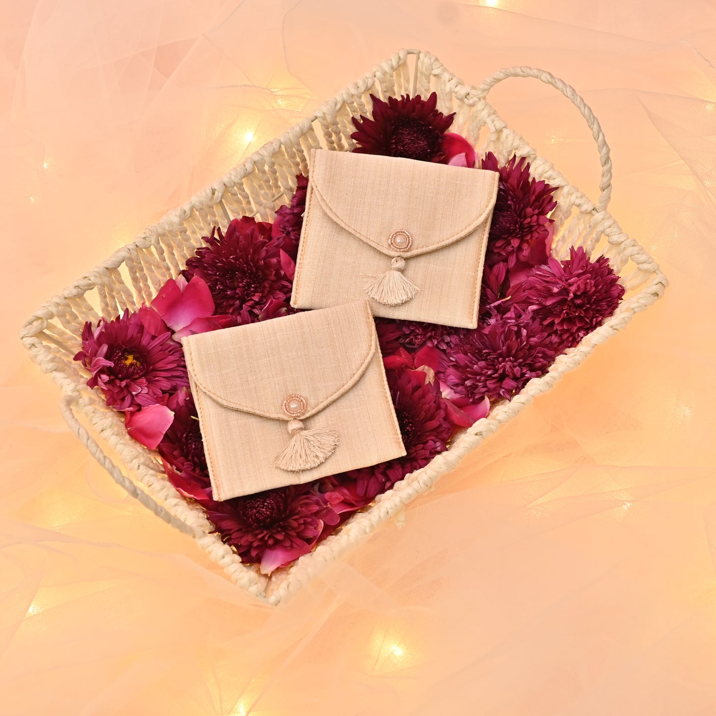 Banaavat Essence Ivory Silk Minimalist Coin Pouch – 3.5"x3.5" | Set of 2