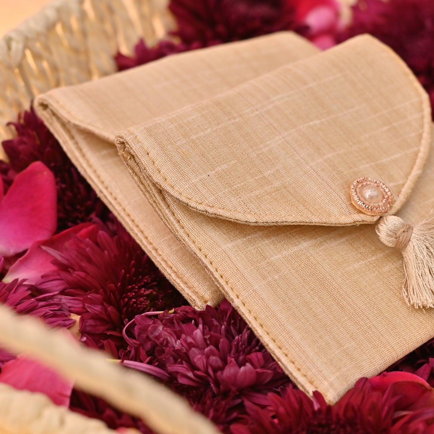 Banaavat Essence Ivory Silk Minimalist Coin Pouch – 3.5"x3.5" | Set of 2