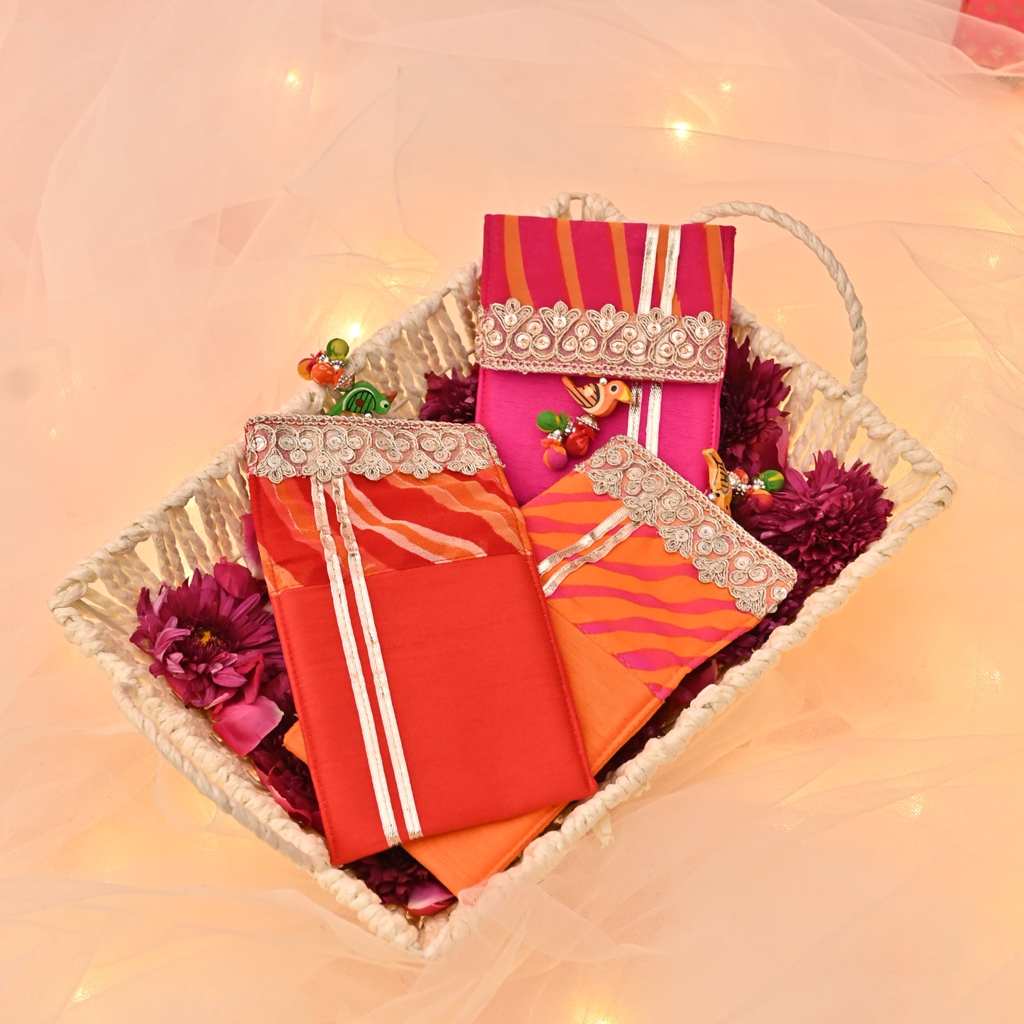 Banaavat Essence Lehriya Coin Pouch – Parrot Tassel Accent, (Set of 3)