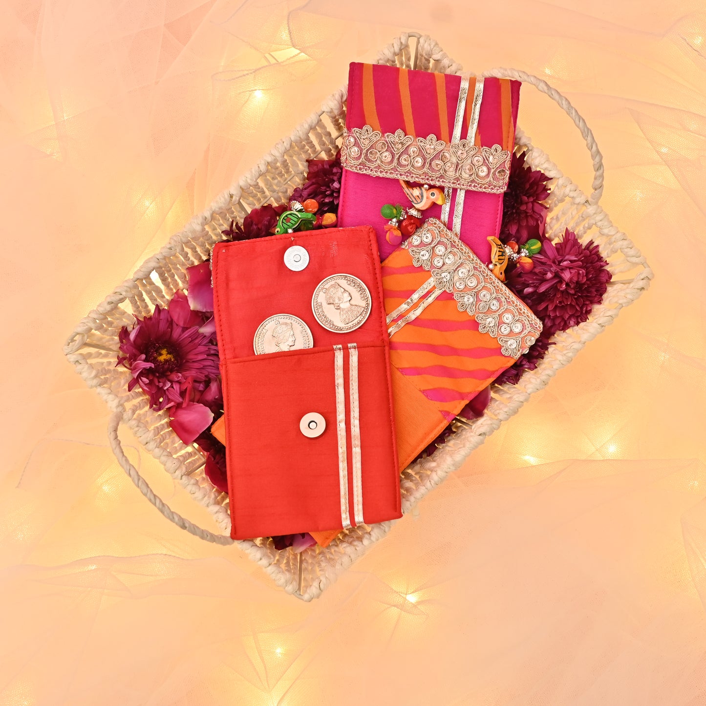 Banaavat Essence Lehriya Coin Pouch – Parrot Tassel Accent, (Set of 3)