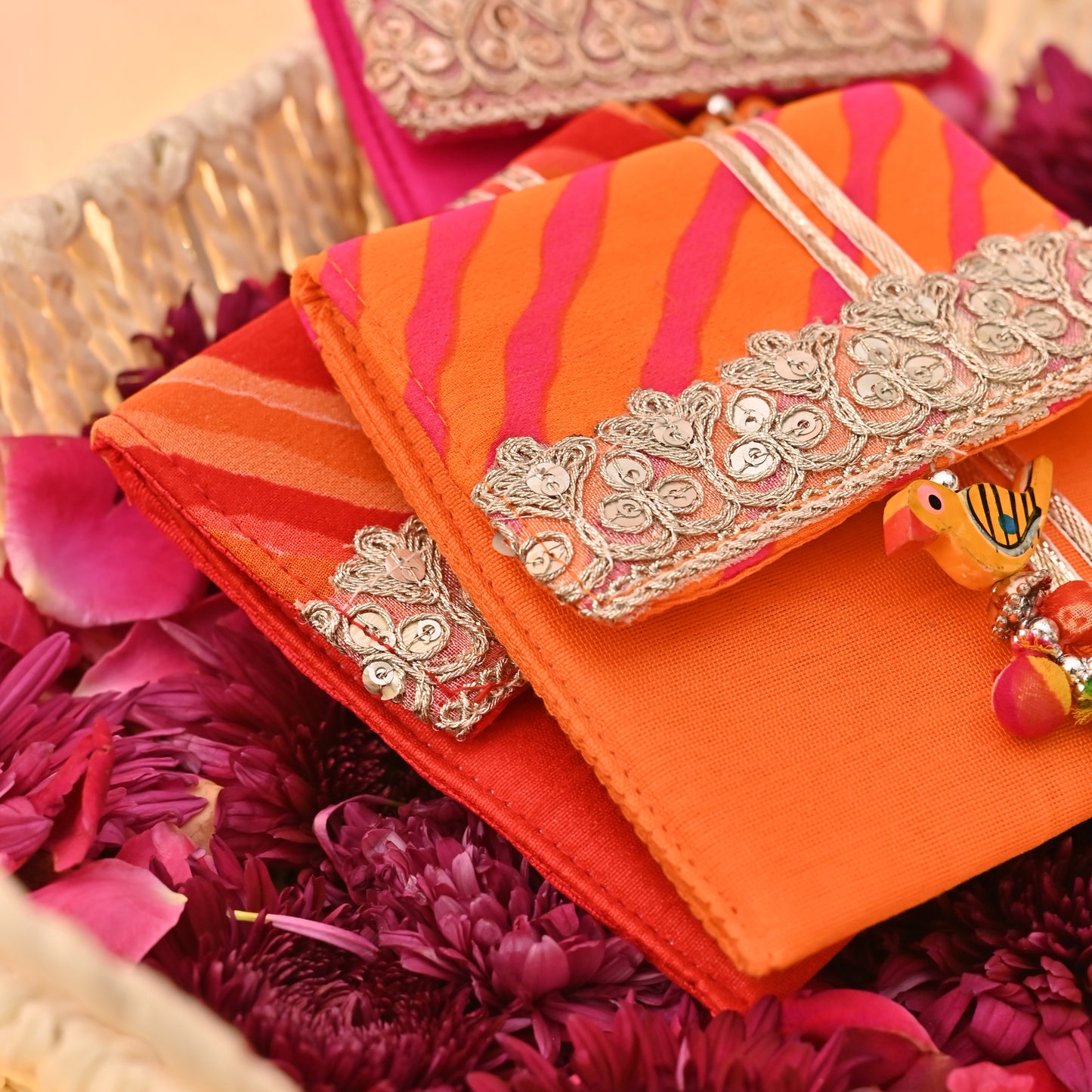 Banaavat Essence Lehriya Coin Pouch – Parrot Tassel Accent, (Set of 3)