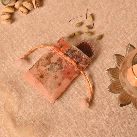 Banaavat Essence Printed Organza Potli Set – Handcrafted Drawstring (4"x3", Set of 10)