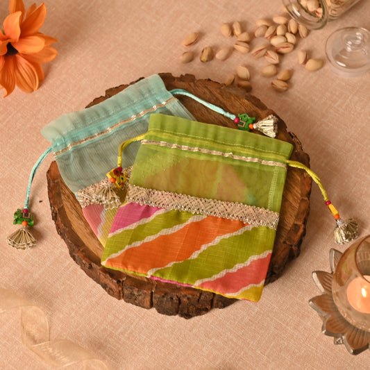 Banaavat Essence Kota Doria Potli – Elephant Tassel Accent (6"x7")