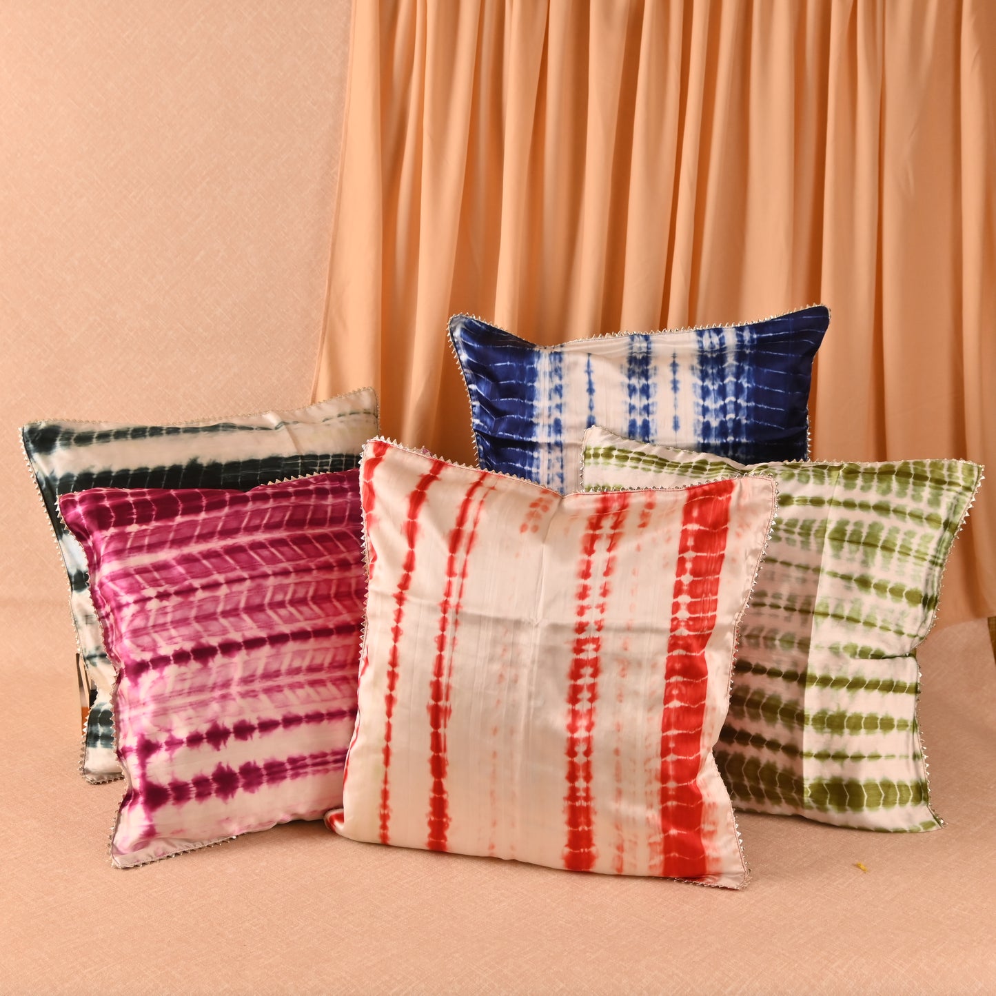 Banaavat Essence Shibori Print Cushion Cover Set – Multicolor (Set of 5, 16"x16")