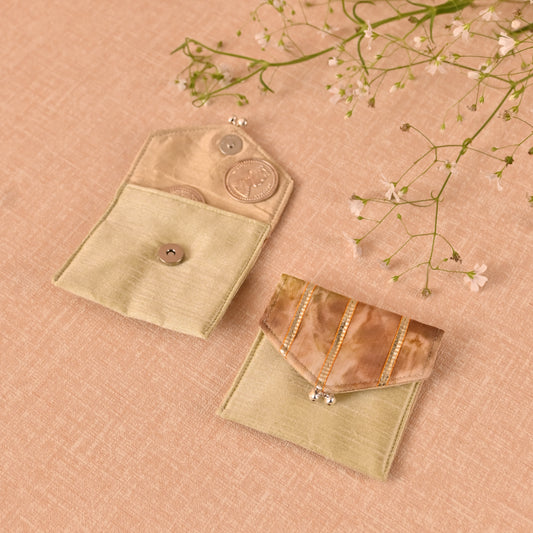 Banaavat Essence Natural Dyed Coin Pouch Set – Rose & Marigold Flap with Gota Embellishment (3.5"x3.5")