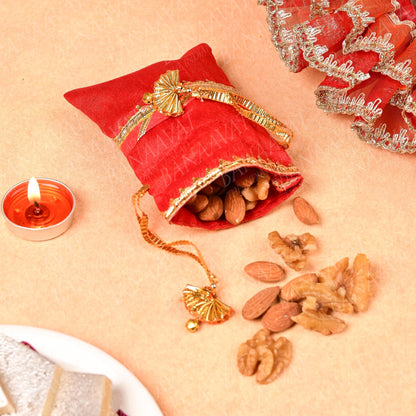 DIY Thaal Decor set - Thaal Fryll, Kalash Fryll, Thaal Posh, Mini Potli Set - Vibrant Red and Orange