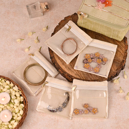 Saanjh Collection - 5-Piece Set: Saree Cover, Favor Potlis, Jewelry Organizer with Detachable Pouches, Coin Pouch, Money Envelope in Pastel Pista Green