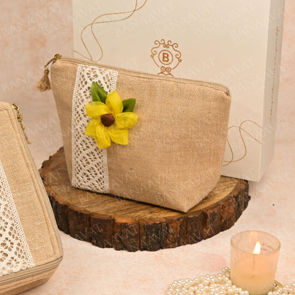 Jute Organizer Combo Set with Handcrafted Sunflower Embellishments - Organize in Style