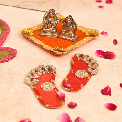Diwali Gift Hamper Set - Handcrafted Corner Rangoli, Laxmi Charan, Shubh Laabh, and Laxmi Ganesh Aasan