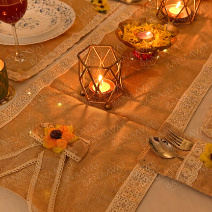 Jute Table Decor Set - Placemats, Runner, Cutlery Organizers