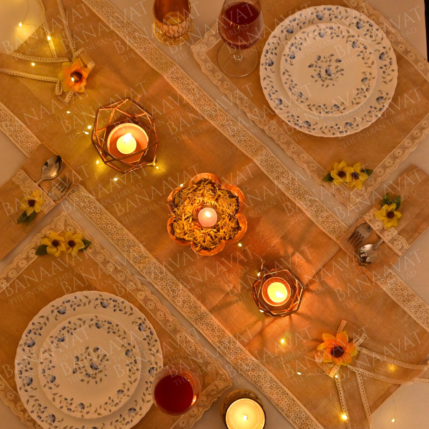 Jute Table Decor Set - Placemats, Runner, Cutlery Organizers