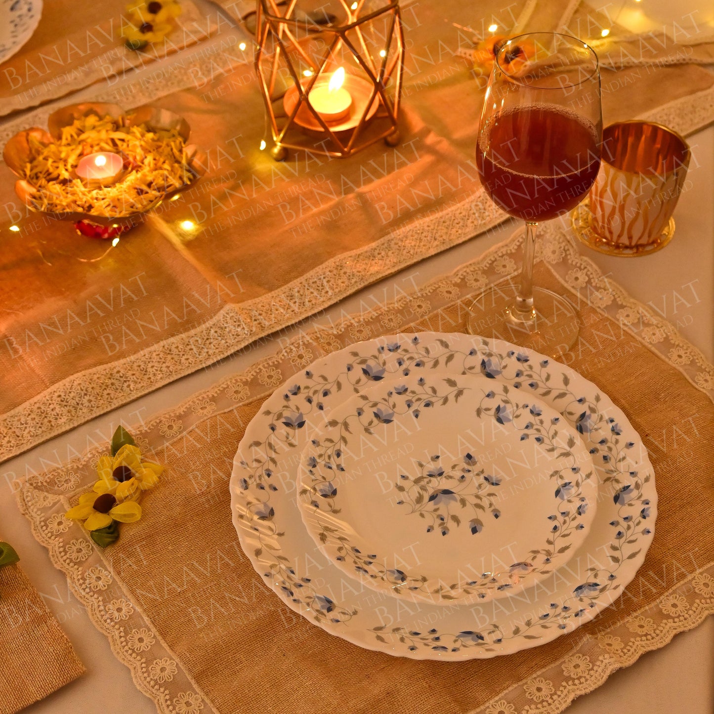 Jute Table Decor Set - Placemats, Runner, Cutlery Organizers