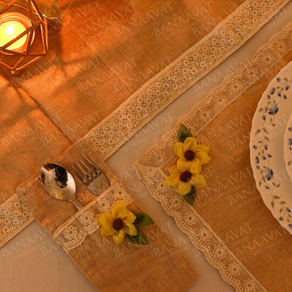 Jute Table Decor Set - Placemats, Runner, Cutlery Organizers