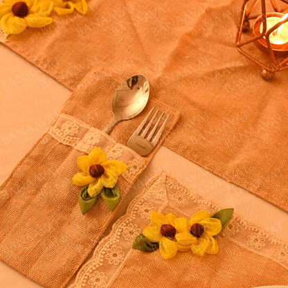 Jute Table Decor Set - Placemats, Runner, Cutlery Organizers