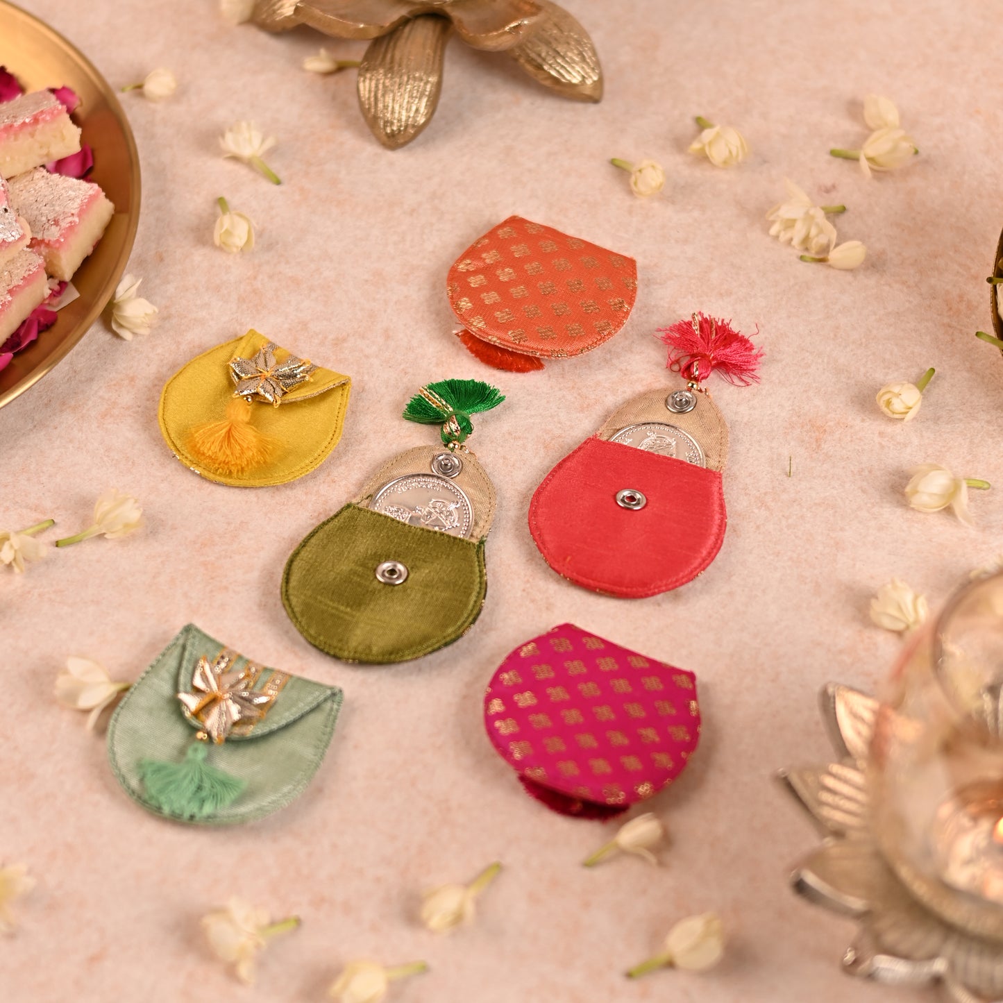 Multicolor Round Mini Coin/Ginni Holder (Set of 6) - Perfect Coin Size