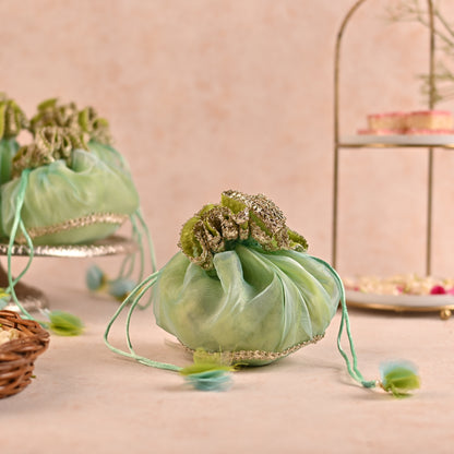 Dual-Tone Green Handi-Shaped Favor Potli