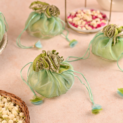 Dual-Tone Green Handi-Shaped Favor Potli