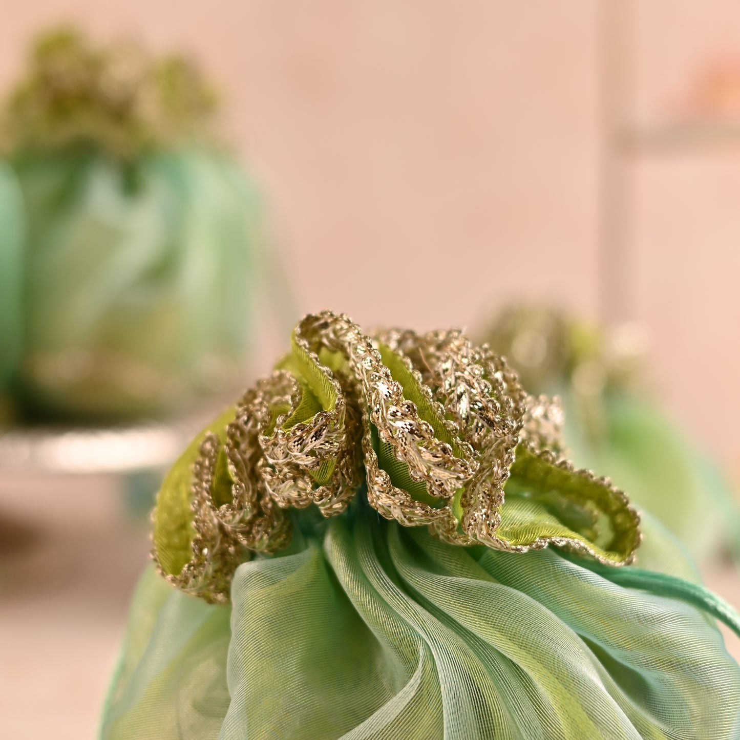 Dual-Tone Green Handi-Shaped Favor Potli