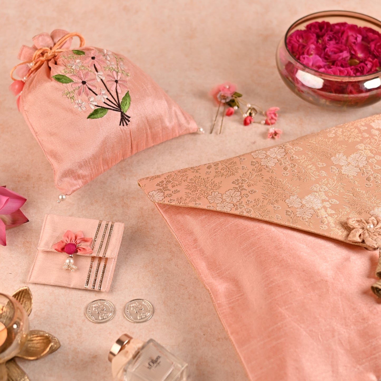 Pankhuri Collection Trio Set - Saree Cover, Favor Potli, and Coin Pouch