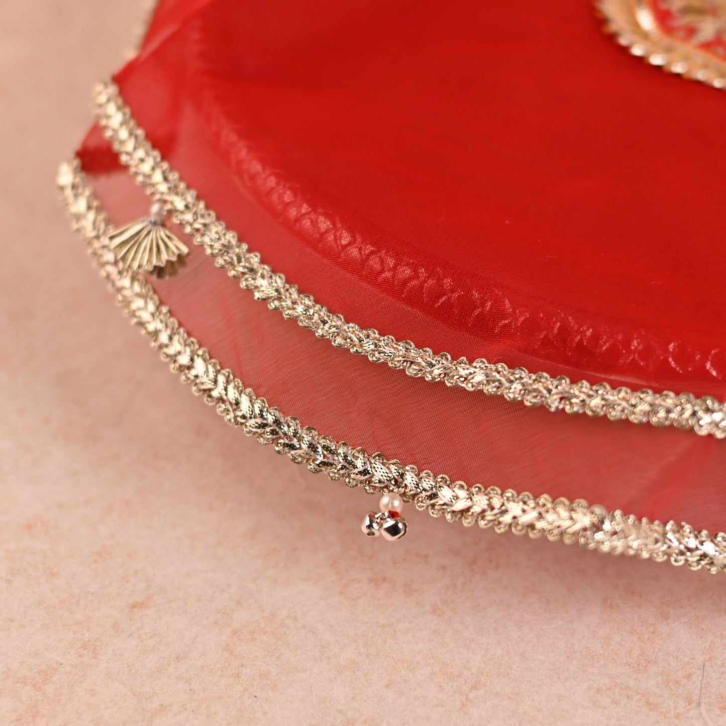 DIY Thaal Decor Set - Set of 3 (Thaal Fryll, Kalash Fryll, Thaal Posh) -Red Orange Color