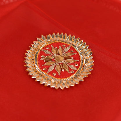 DIY Thaal Decor Set - Set of 3 (Thaal Fryll, Kalash Fryll, Thaal Posh) -Red Orange Color