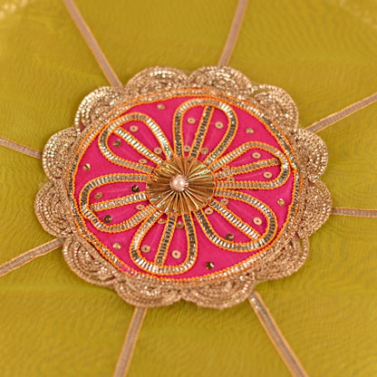 DIY Thaal Decor Set - Set of 3 (Thaal Fryll, Kalash Fryll, Thaal Posh) -Green  Pink Color